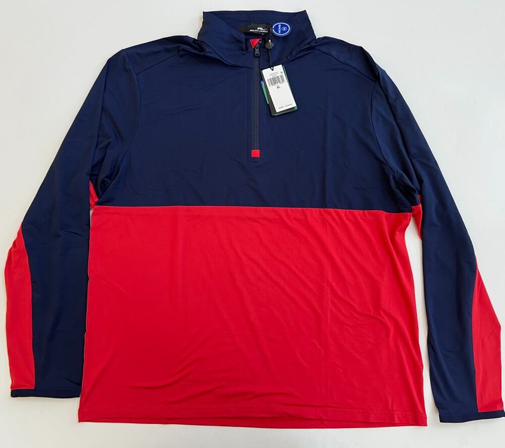 Ralph Lauren RLX LS 1/4 Golf Polo Pullover Shirt Navy Red Size XL New